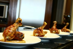 chicken and waffles with raspberry glaze